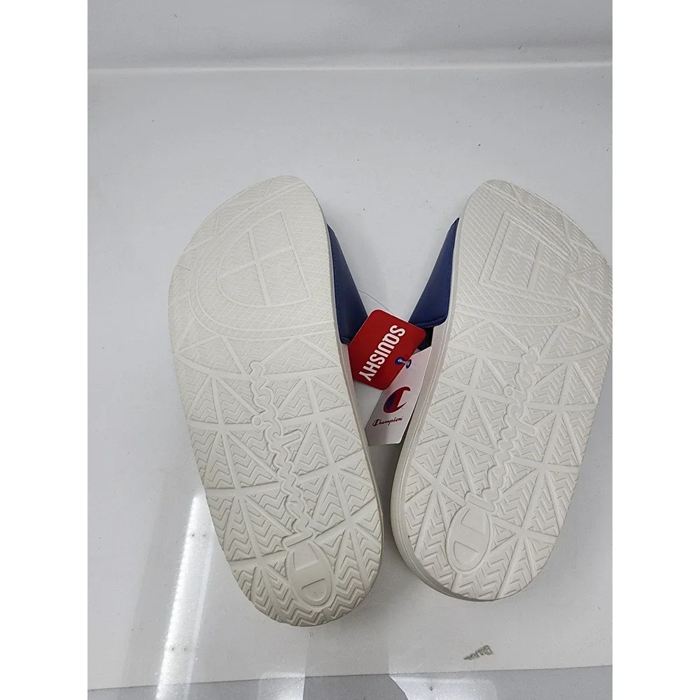 Champion Mens Slide Sandals Blue Faux Leather Athletic Size 10